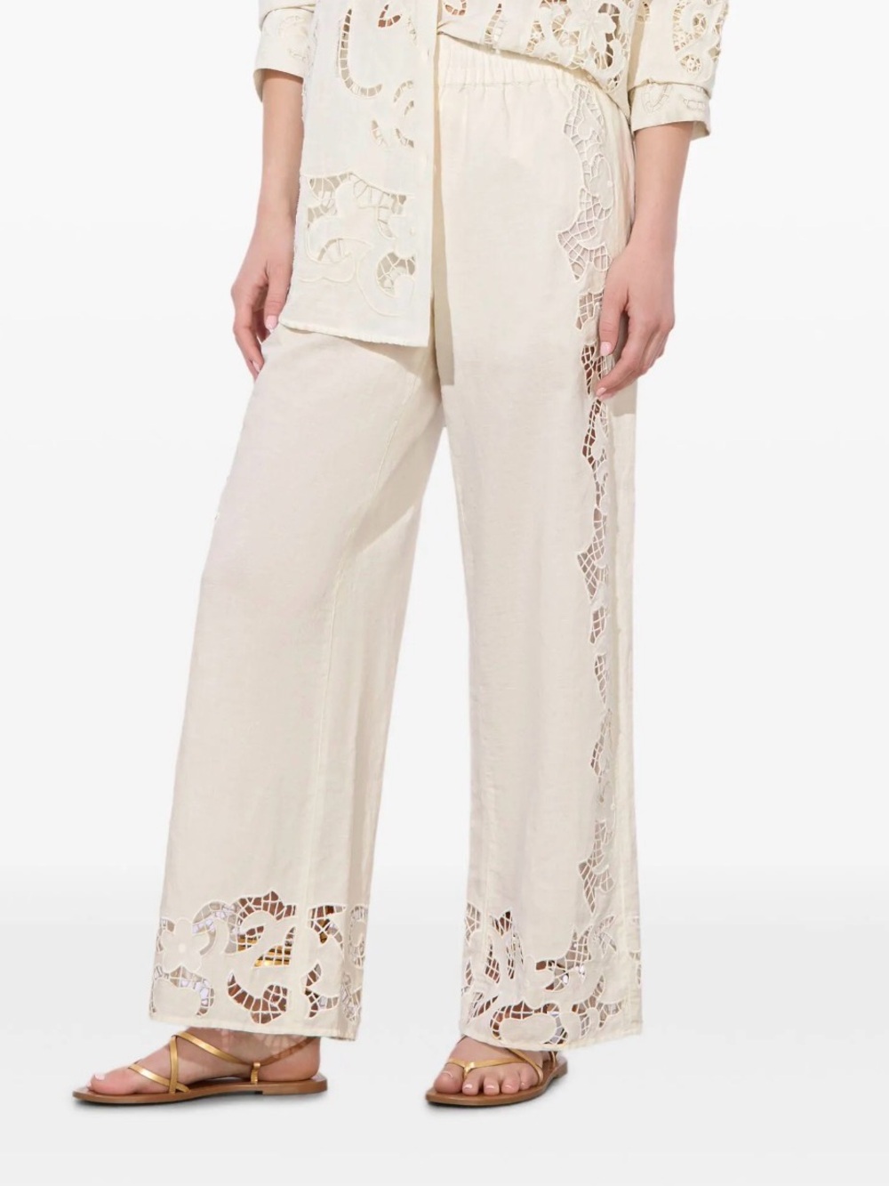 Alice and olivia Cream Lace-Trim Wide Leg Pants - Women's Pants